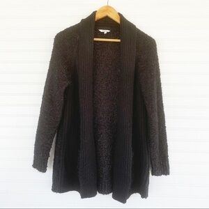 Candie's Open Front Cardigan Size L Black Shawl Collar Chunky Mixed Knit Sweater